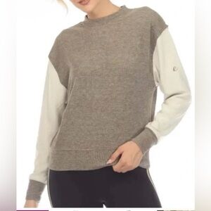 Johnny Was Cream and Tan mock-neck Sweatshirt buttery texture ptp 27” across